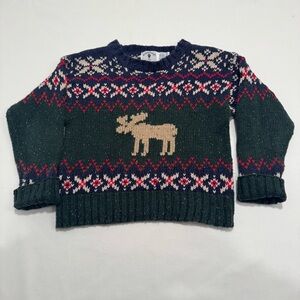 Kitestrings kids size 7 wool sweater Cozy Green Sweater with Moose Design